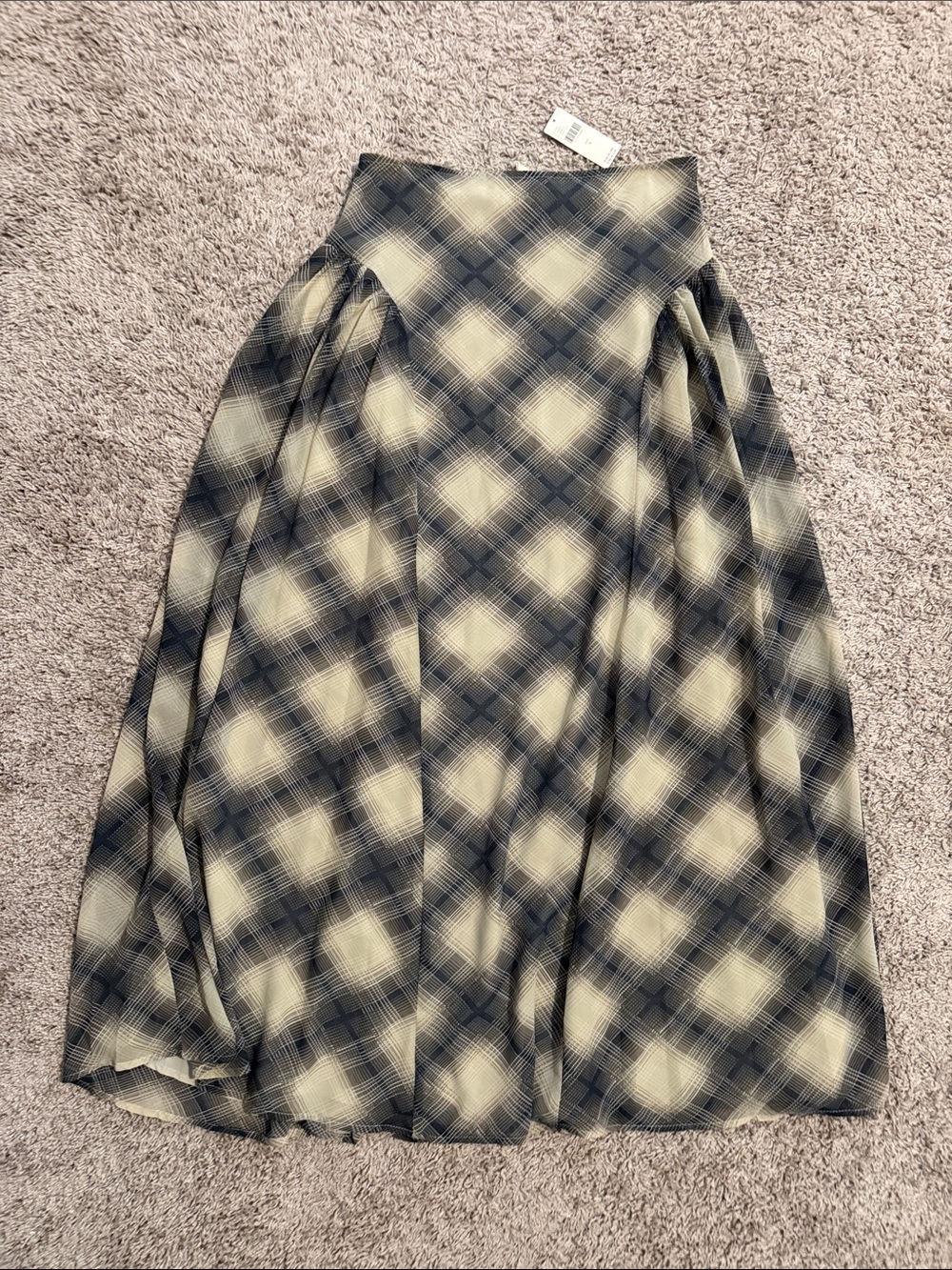 Anthropologie Cream and Black Plaid A-Line Midi Skirt
